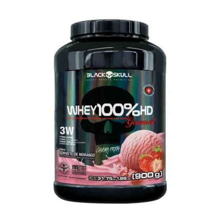 Whey Protein Black Skull 100% HD Gourmet Sorvete de Morango 900g